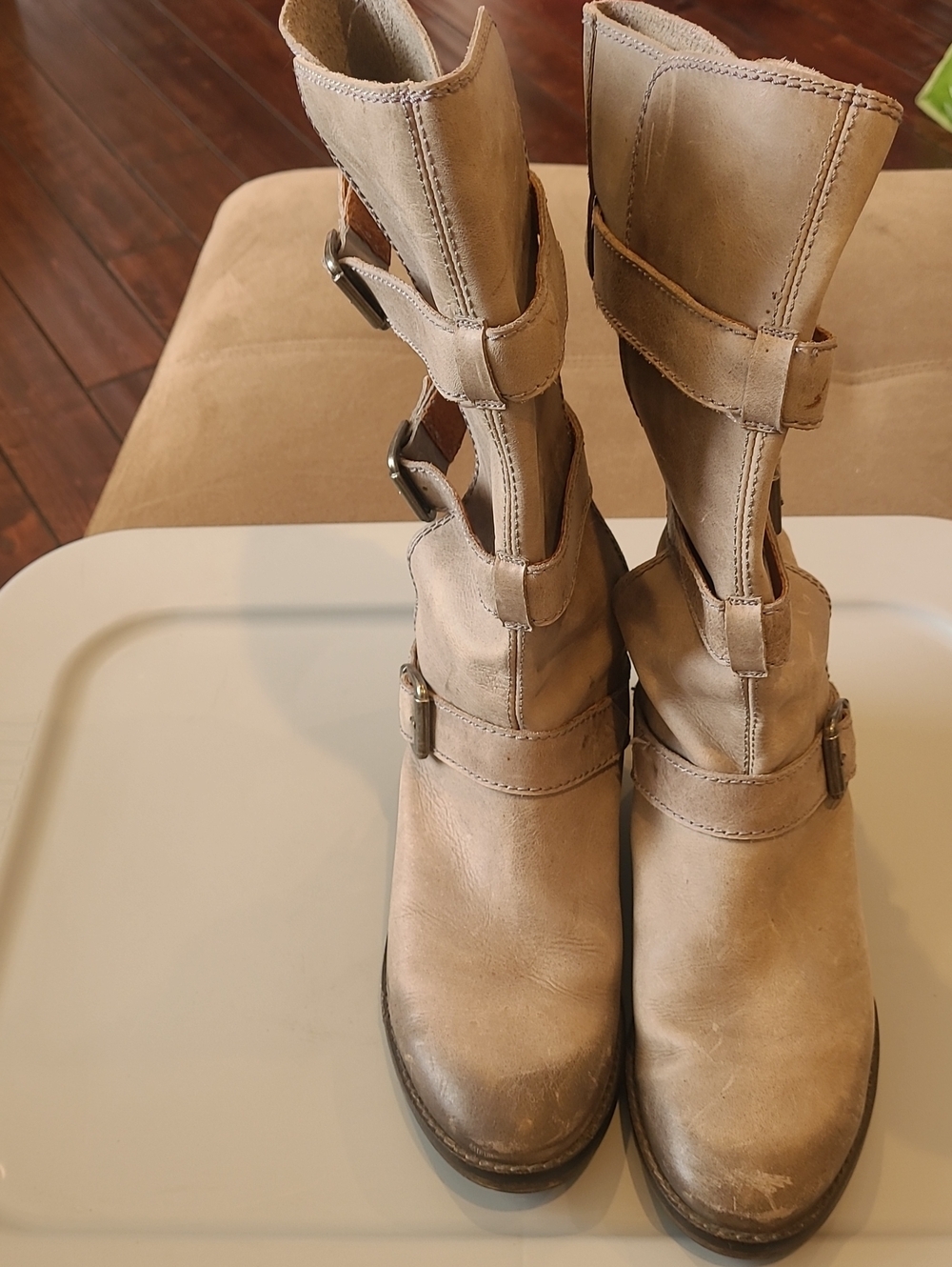 Women’s SIXTY SEVEN 67 SPAIN Gray/taupe Mid-Calf Leather Buckle Boots Size 40 - Picture 5 of 9